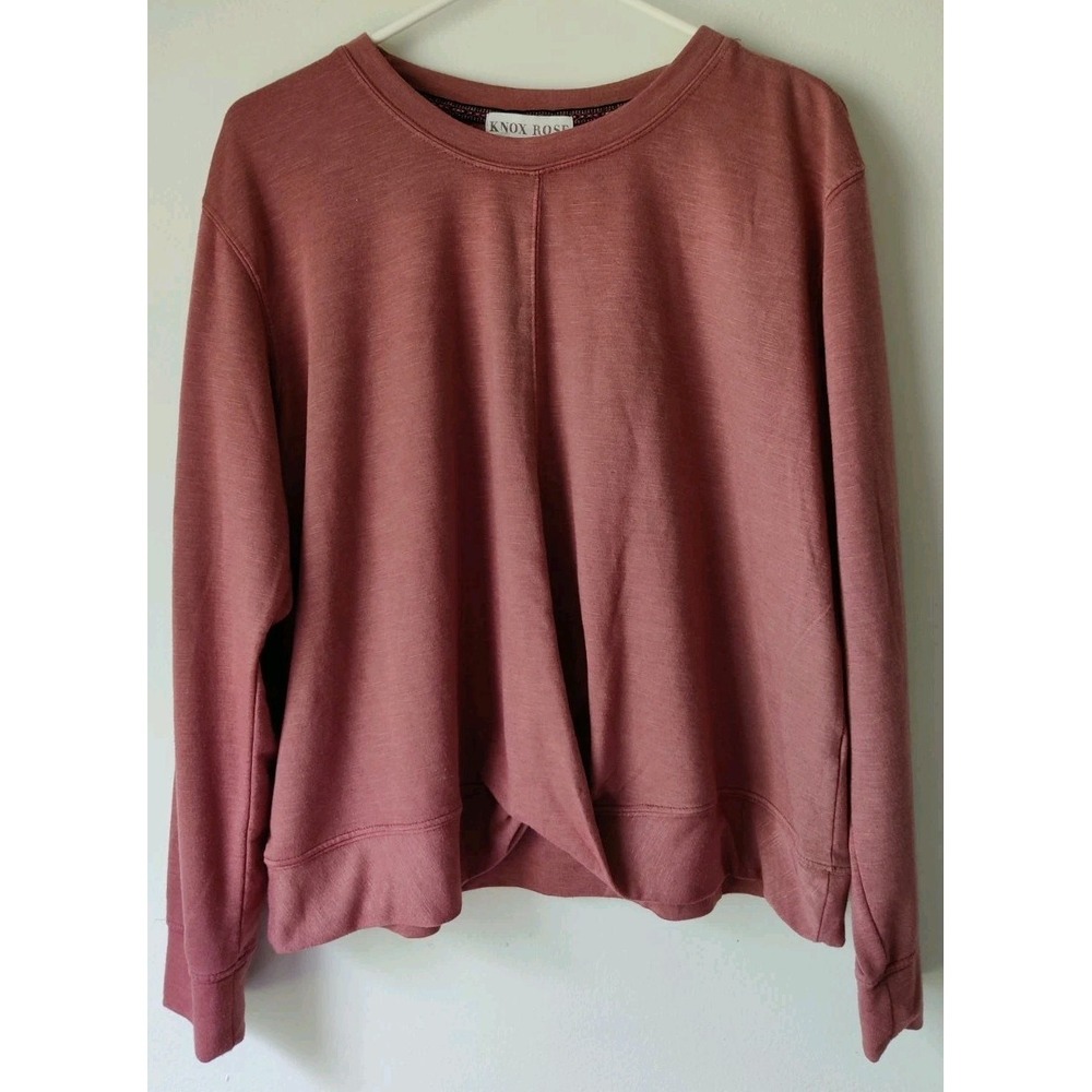 Knox Rose Women's XL Twist Front Burnt Coral Long Sleeve Pullover Sweatshirt NWT